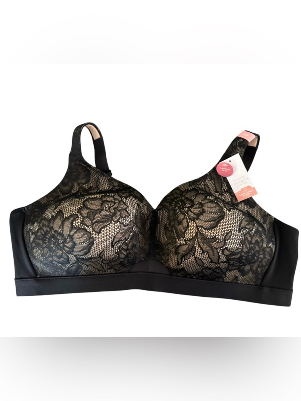 Cacique Black Lace Overlay Bra with‎ Nude Underlay